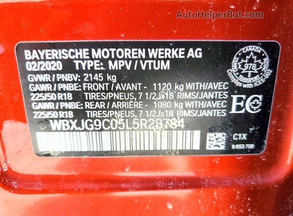 WBXJG9C05L5R28784 2020 BMW X1 Orange 360 interior view