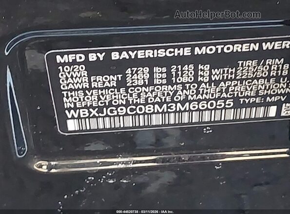 WBXJG9C08M3M66055 2021 BMW X1 Черный Вид подкапотного пространства