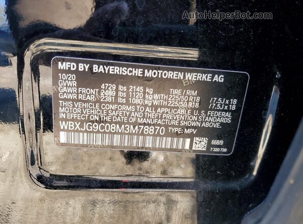 WBXJG9C08M3M78870 2021 BMW X1 Черный Панорамный вид салона 360°