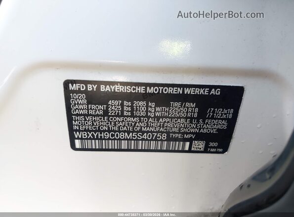 WBXYH9C08M5S40758 2021 BMW X2 White Widok komory silnika
