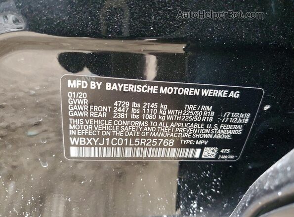 WBXYJ1C01L5R25768 2020 BMW X2 Black Vista de la etiqueta del VIN