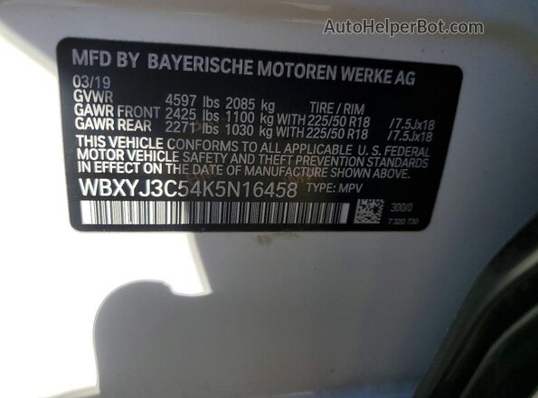 WBXYJ3C54K5N16458 2019 BMW X2 Белый 