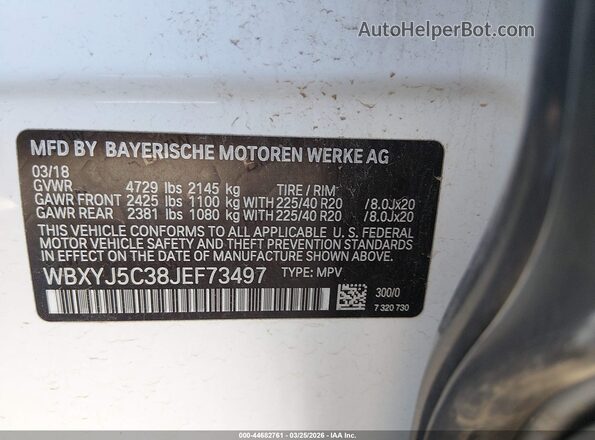 WBXYJ5C38JEF73497 2018 BMW X2 Белый Вид подкапотного пространства