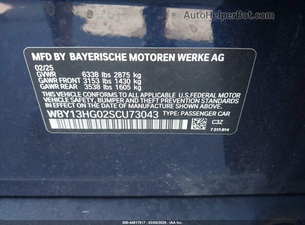 WBY13HG02SCU73043 2025 BMW OTHER Blue Շարժիչի բաժամունքի տեսք