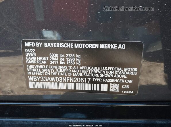 WBY33AW03NFN20617 2022 BMW I4 Gray ძრავის განყოფილების ხედი