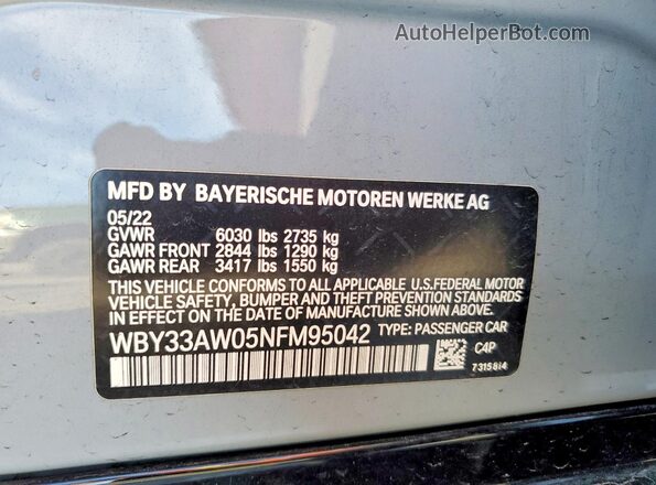 WBY33AW05NFM95042 2022 BMW I4 Gray Вид підкапотного простору