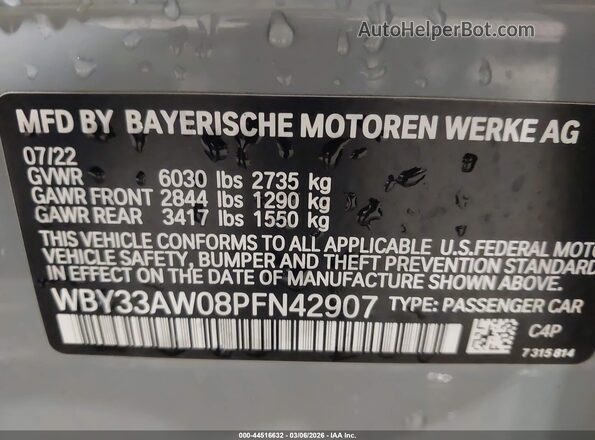 WBY33AW08PFN42907 2023 BMW I4 Gray ძრავის განყოფილების ხედი