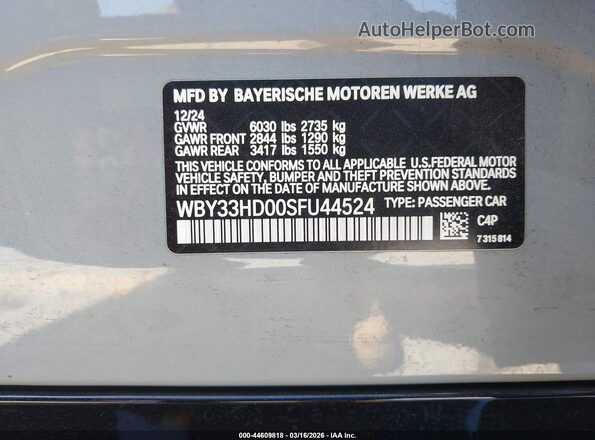 WBY33HD00SFU44524 2025 BMW I4 Gray 