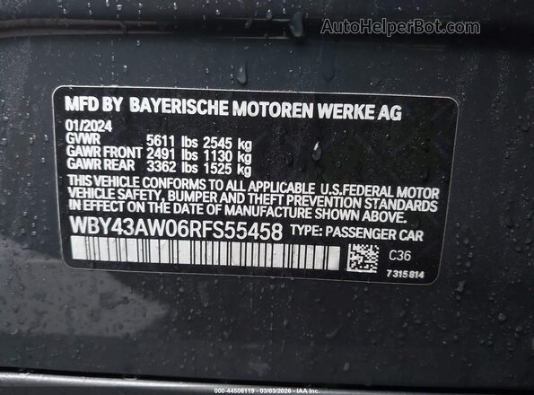 WBY43AW06RFS55458 2024 BMW I4 Gray Engine compartment view