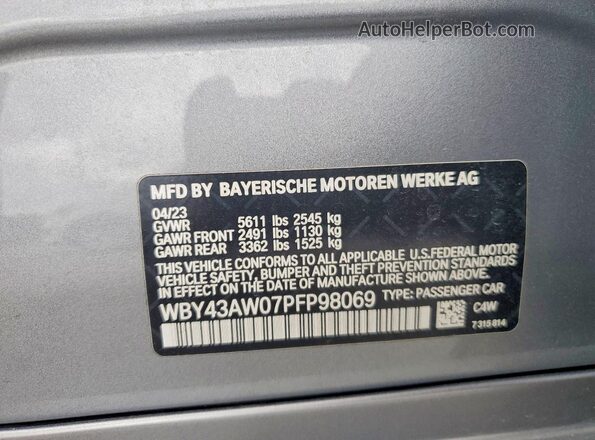 WBY43AW07PFP98069 2023 BMW I4 Silver Вид наклейки з VIN-кодом