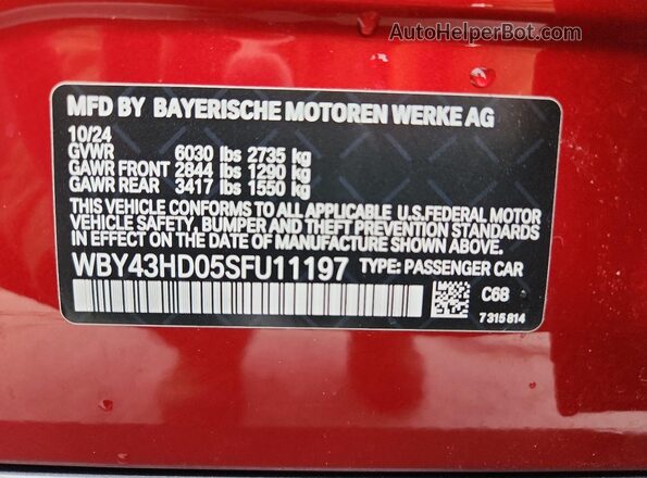 WBY43HD05SFU11197 2025 BMW I4 Red VIN sticker view