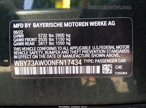 WBY73AW00NFN17434 2022 BMW I4 Green Շարժիչի բաժամունքի տեսք