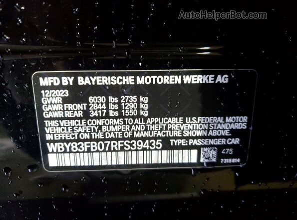 WBY83FB07RFS39435 2024 BMW I4 Black Vista de la etiqueta del VIN