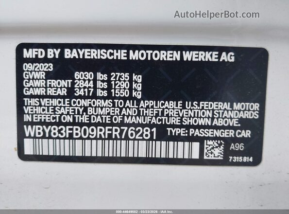 WBY83FB09RFR76281 2024 BMW I4 White Engine compartment view