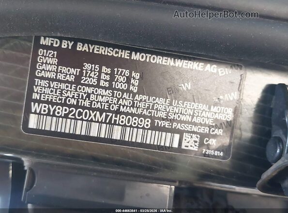 WBY8P2C0XM7H80898 2021 BMW I3 Gray ძრავის განყოფილების ხედი
