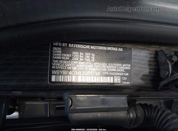 WBY8P4C04L7G74196 2020 BMW I3 Gray Widok komory silnika