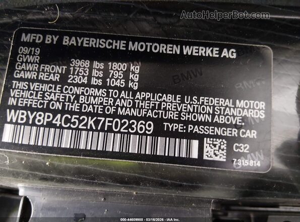 WBY8P4C52K7F02369 2019 BMW I3 Red Շարժիչի բաժամունքի տեսք