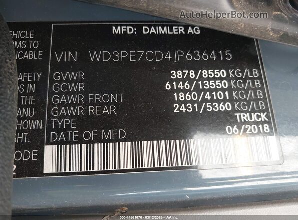 WD3PE7CD4JP636415 2018 MERCEDES-BENZ SPRINTER Белый 