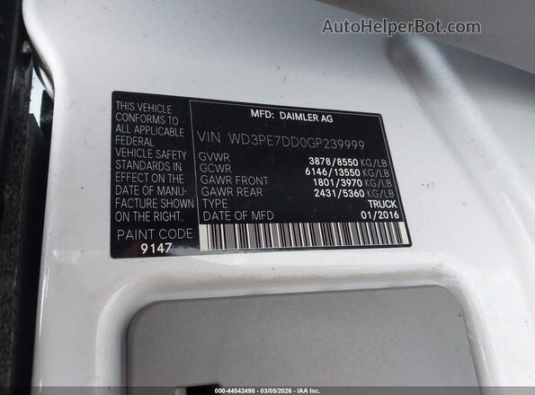 WD3PE7DD0GP239999 2016 MERCEDES-BENZ SPRINTER White ძრავის განყოფილების ხედი