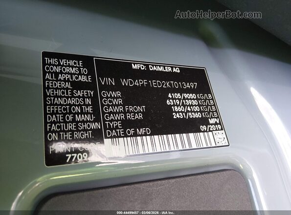WD4PF1ED2KT013497 2019 MERCEDES-BENZ SPRINTER Gray 