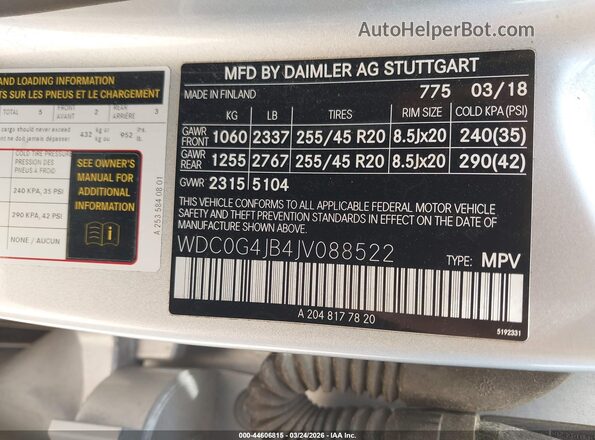 WDC0G4JB4JV088522 2018 MERCEDES-BENZ GLC 300 Silver 