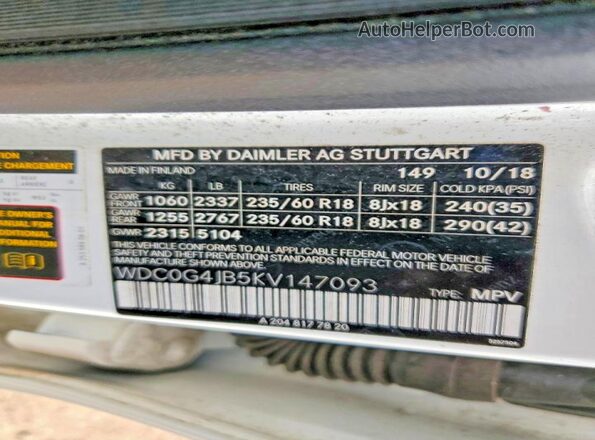 WDC0G4JB5KV147093 2019 MERCEDES-BENZ GLC-CLASS Белый 