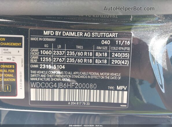 WDC0G4JB6HF200080 2017 MERCEDES-BENZ GLC 300 Black 