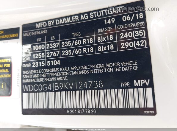 WDC0G4JB9KV124738 2019 MERCEDES-BENZ GLC 300 White Շարժիչի բաժամունքի տեսք