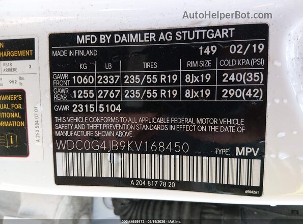 WDC0G4JB9KV168450 2019 MERCEDES-BENZ GLC 300 White Widok komory silnika