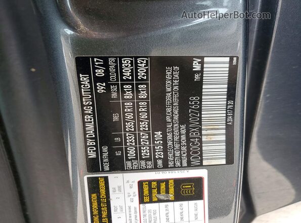 WDC0G4JBXJV027658 2018 MERCEDES-BENZ GLC-CLASS Gray Вид наклейки з VIN-кодом