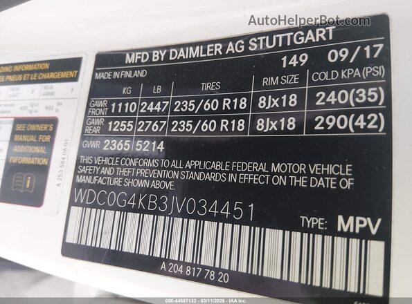 WDC0G4KB3JV034451 2018 MERCEDES-BENZ GLC 300 Белый Вид подкапотного пространства