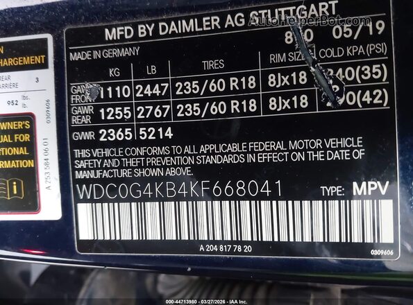WDC0G4KB4KF668041 2019 MERCEDES-BENZ GLC 300 Blue Vista del compartimento del motor