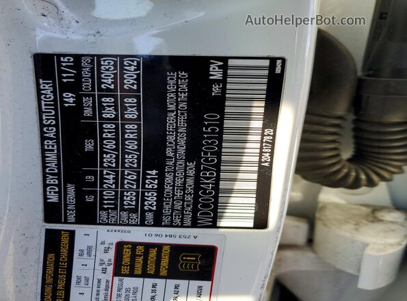 WDC0G4KB7GF031510 2016 MERCEDES-BENZ GLC-CLASS White VIN sticker view