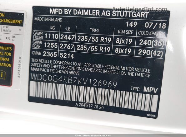 WDC0G4KB7KV126969 2019 MERCEDES-BENZ GLC 300 White Widok komory silnika