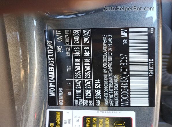 WDC0G4KBXJV018067 2018 MERCEDES-BENZ GLC-CLASS Gray VIN sticker view
