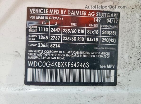 WDC0G4KBXKF642463 2019 MERCEDES-BENZ GLC-CLASS White 