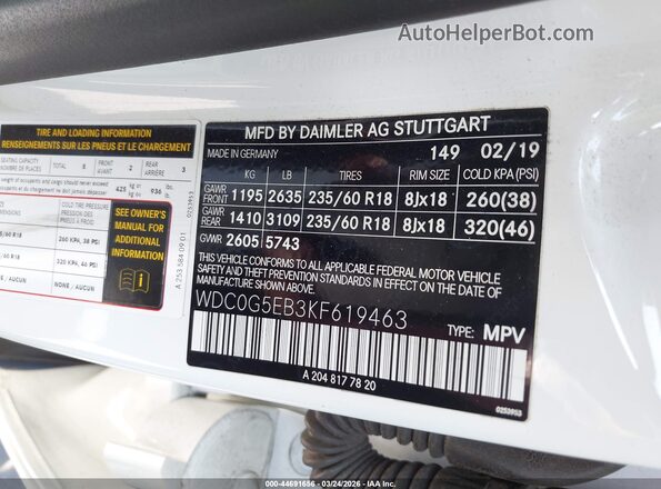 WDC0G5EB3KF619463 2019 MERCEDES-BENZ GLC 350E White Вид підкапотного простору