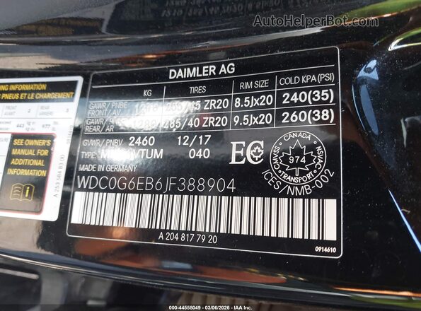 WDC0G6EB6JF388904 2018 MERCEDES-BENZ AMG GLC 43 Черный 