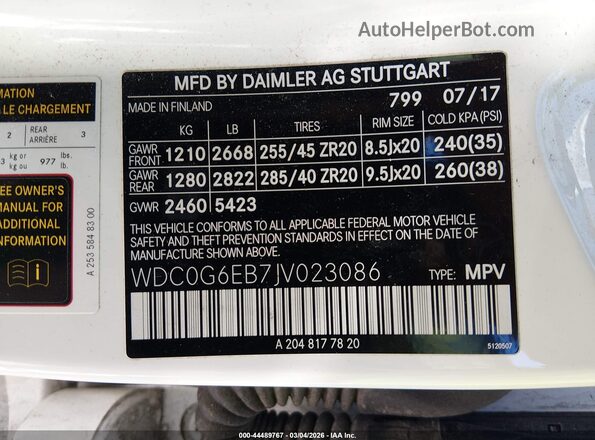 WDC0G6EB7JV023086 2018 MERCEDES-BENZ AMG GLC 43 Белый 