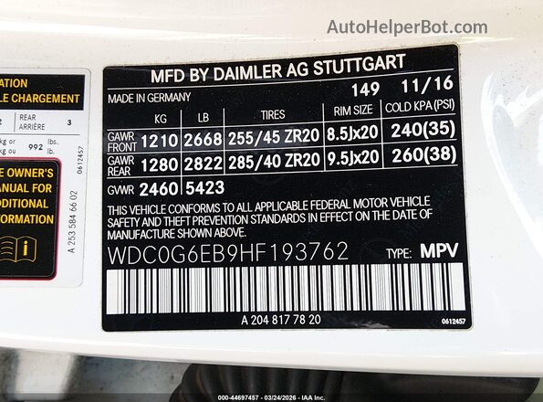 WDC0G6EB9HF193762 2017 MERCEDES-BENZ AMG GLC 43 Белый 