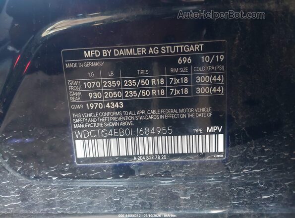 WDCTG4EB0LJ684955 2020 MERCEDES-BENZ GLA 250 Black Widok komory silnika