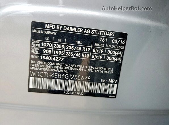 WDCTG4EB6GJ255678 2016 MERCEDES-BENZ GLA Silver Vista del compartimento del motor