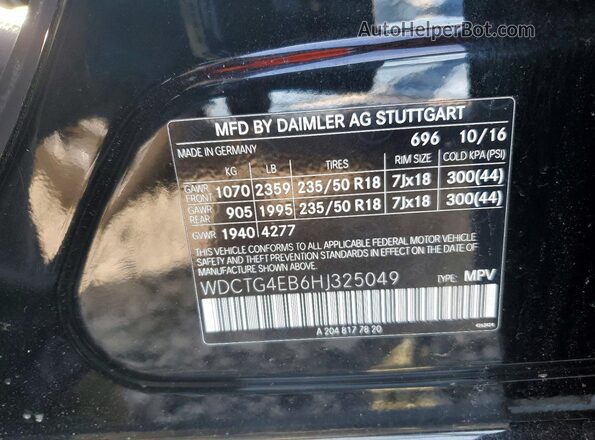 WDCTG4EB6HJ325049 2017 MERCEDES-BENZ GLA Черный Вид наклейки с VIN-кодом