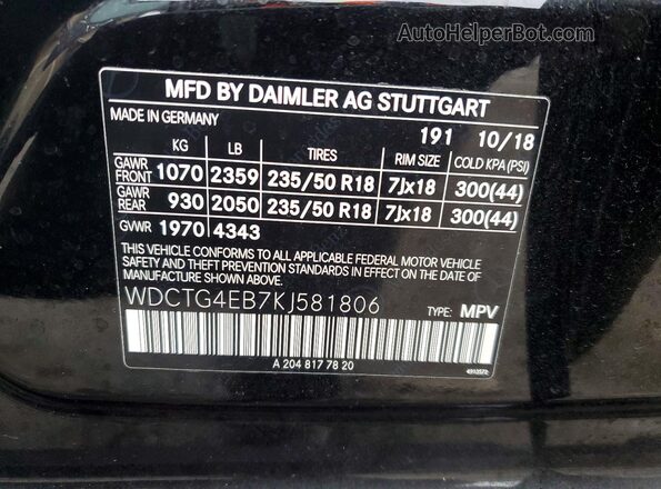 WDCTG4EB7KJ581806 2019 MERCEDES-BENZ GLA Black Vista del compartimento del motor