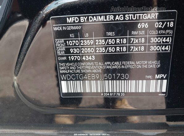 WDCTG4EB9JJ501730 2018 MERCEDES-BENZ GLA 250 Black Շարժիչի բաժամունքի տեսք