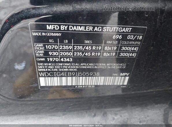 WDCTG4EB9JJ505938 2018 MERCEDES-BENZ GLA 250 Черный Вид подкапотного пространства