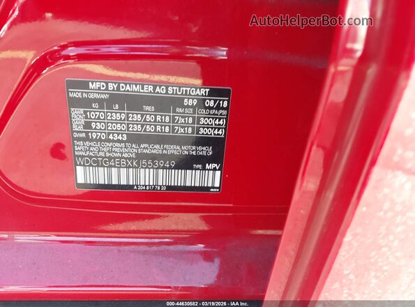 WDCTG4EBXKJ553949 2019 MERCEDES-BENZ GLA 250 Red Engine compartment view