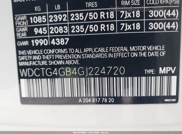 WDCTG4GB4GJ224720 2016 MERCEDES-BENZ GLA 250 White Vista del compartimento del motor