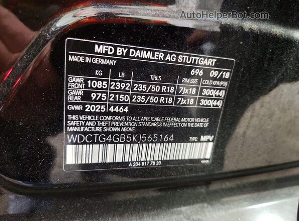 WDCTG4GB5KJ565164 2019 MERCEDES-BENZ GLA Black 