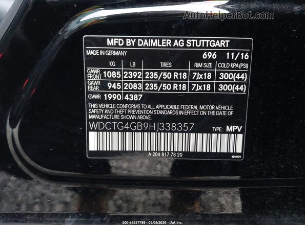 WDCTG4GB9HJ338357 2017 MERCEDES-BENZ GLA 250 Black 